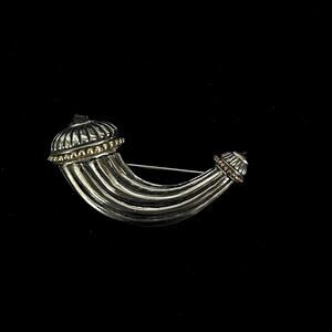 Vintage Cornucopia Style Silver Tone Brooch w/ Gold and Black Enamel Highlights